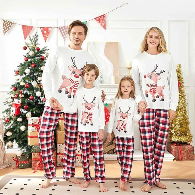 Matching Family Christmas Pajamas Set Elk/Tree/Plaid Holiday Sleepwear Xmas Family Jammies