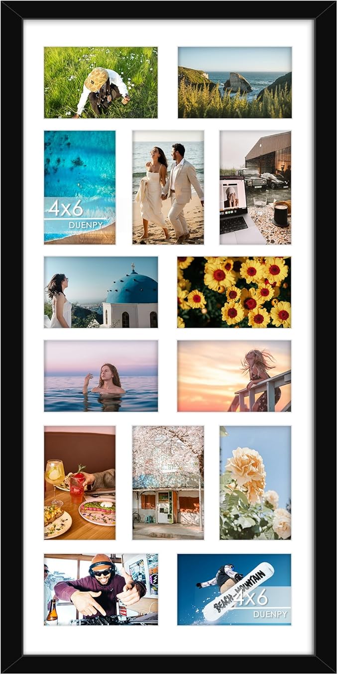 14x30 Picture Frame 4x6 Collage Picture Frame Displays Fourteen 4x6 inch Photos Collage Wall Decor Wall Hanging Black
