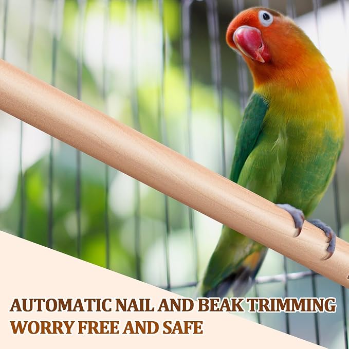 Sintuff Bird Perches for Cage Accessories, Wooden Perch Rods Replacement with Double Head Slots, 0.6 Inch Diameter Natural Wood Stand for Parrot Macaw Cockatoo Parakeet (15 Inches,18 Inches,8 Pcs)