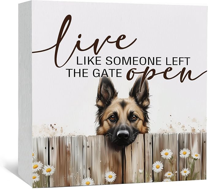 Live like Someone Left the Gate Open Belgian Malinois Wooden Signs,Farm Cottagecore Animal Office Kitchen Bedroom Decor,Rustic Farmhouse Home Decor Signs,Belgian Malinois Gifts for Women
