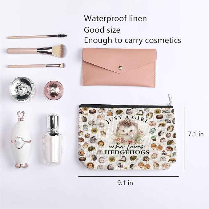Hedgehog Gifts for Women Girls Hedgehog Makeup Bag Hedgehog Stuff Merch Animal Lover Funny Birthday Christmas Gift for Hedgehog Lovers Daughter Sister Bestie Niece Just A Girl Who Loves Hedgehogs