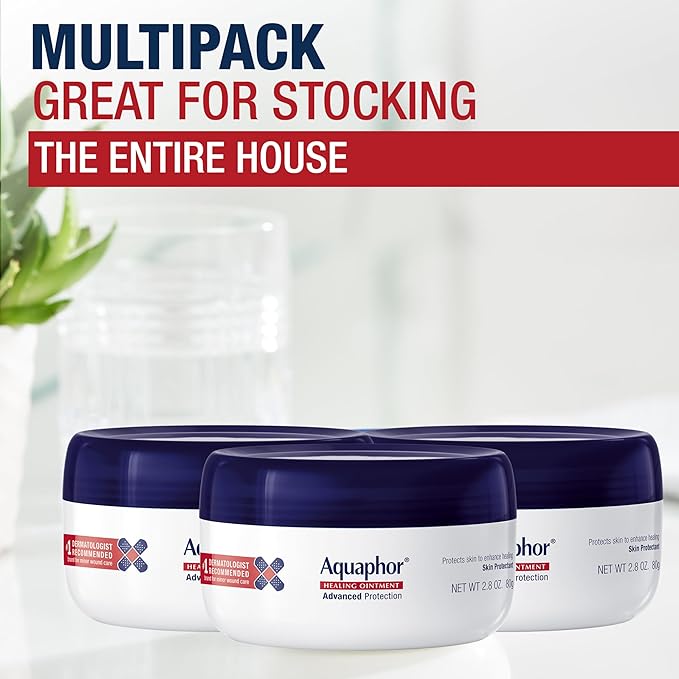 Aquaphor Healing Ointment - Skin Protectant for Dry Cracked Skin - Hands, Heels, Elbows - 2.8 oz Jar (Pack of 3)