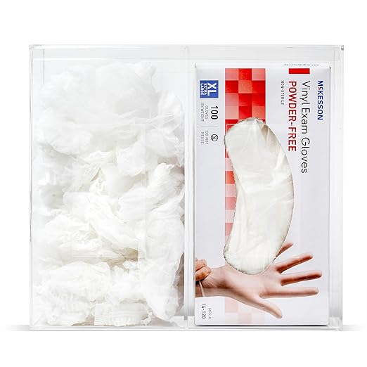 Double Hygiene Holder - 2 Compartment Acrylic Dispenser With Lid for Hairnets, Glove Boxes, Face Masks, Plastic Bags, Tissue Boxes in Home or Medical Setting - Counter or Wall Mount (Double)