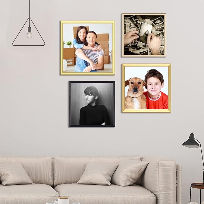 4x4 Picture Frame Matte Black Modern Simple Thin Aluminum Metal Photo Frame with HD Real Glass, Display for Tabletop and Wall Collage. (2 Pack)