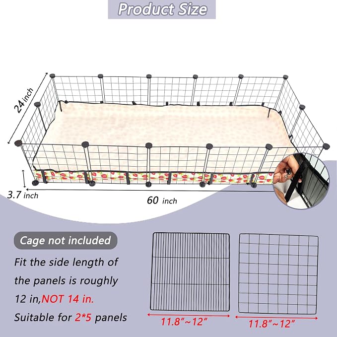 Guinea Pig Cage Liner，Washable Waterproof Oxford Cloth Cage Liners for Small Animals,Hamster Chinchilla Hedgehog Rabbit and Other Small Animals Not Include Cage(24x60 inches)