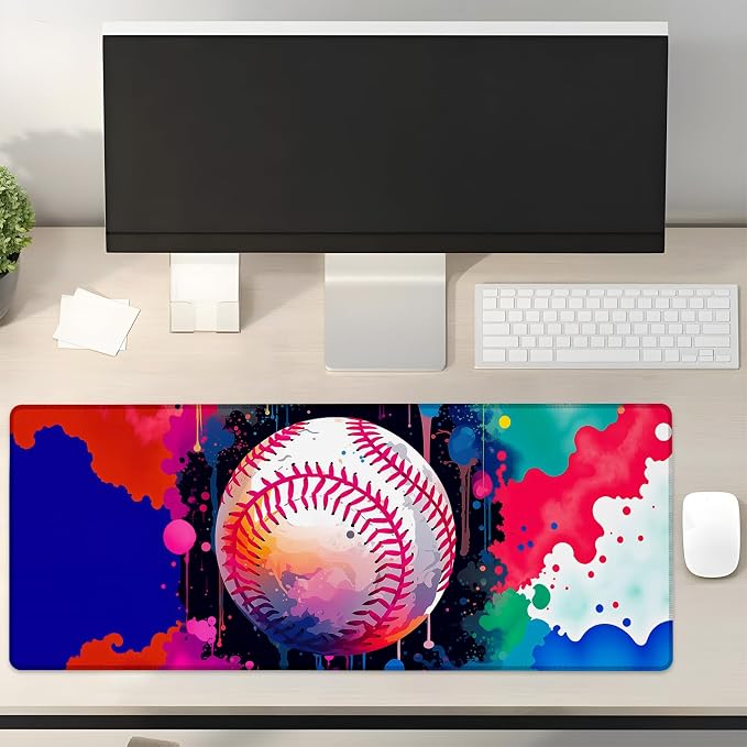 Colorful Baseball Gaming Mouse Pad Gifts 31.5" x 11.8", Non-Slip Rubber Base MousePads for Computers Laptop School Office Home Accessories Decor, Mouse Pad, Keyboard Desk Mat