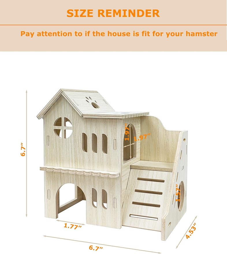 Hamster Hideout Cage Accessories - Hamster House and Habitat Wooden Hide Hut with Climbing Ladder for Dwarf Gerbils and Mouse Mice Rat Other Small Animals etc.