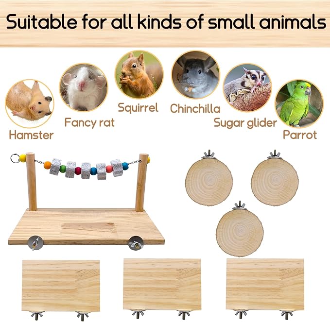 Chinchilla Platform Ledge Wood Hamster Stand Platform Board Shelf Bridge Rats Climbing Toys Cage Accessories for Chipmunks Squirrels Sugar Gliders Mice Parrots
