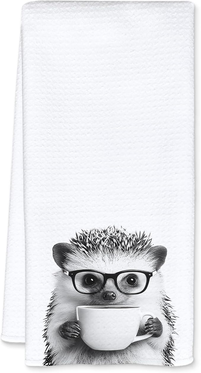 Hedgehog Gifts Coffee Kitchen Towels, Gifts for Coffee Lovers Decorative Hand Tea Towel for Kitchen Home Bar, Funny Hedgehog Owners Coffee Bar Decor,16x24 Inch