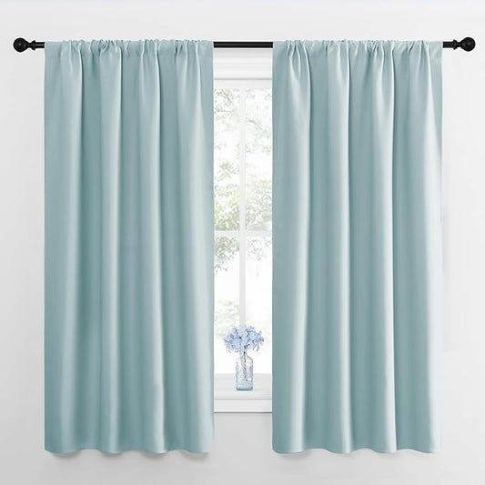 NICETOWN 2 Panels Blackout Curtains, Rod Pocket Thermal Insulated Curtains for Bedroom, Room Darkning Shading Blinds Modern Home Decoration for Living Room, Home Office, W42 x L63 in, Aqua Green