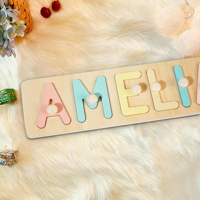 Name Puzzle Baby Gifts for Girl Boy, Baby Todder Christmas Birthday Gift for 1 Year Old, Toys for Montessori Learning