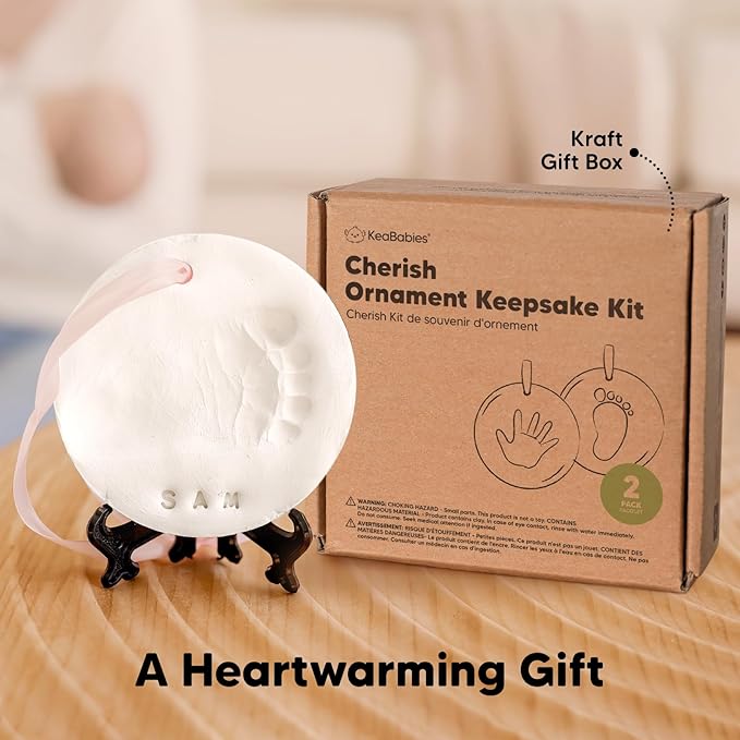 KeaBabies Baby Hand and Footprint Kit Girls, Boys - Personalized Baby Footprint Ornament Kit, Newborn Keepsake Gifts for New Mom, Easy to Use Handprint Makers, Cute Shower Gifts (Gold Paint, Cherish)