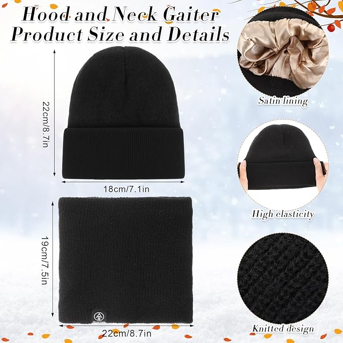 SATINIOR 5 Pcs Winter Satin Lined Hat Scarf Gloves Set Knit Pompom Beanie Warm Touchscreen Glove Earmuff Ear Warmer for Women