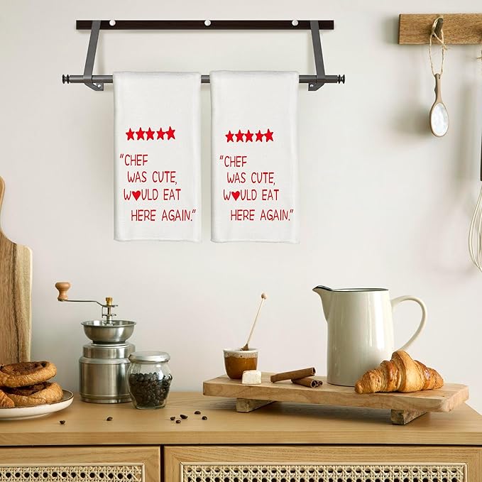 Funny Kitchen Towels - Chef was Cute Would Eat Here Again Dish Towels for Kitchen, Aesthetic Kitchen Decor, Funny Kitchen Decor, Chef Gifts, 16x24