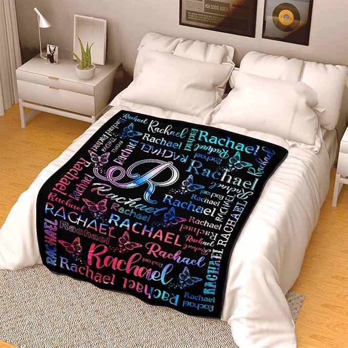 Personalized Baby Blanket for Girls Custom Birthday Blanket with Name Soft Rainbow Butterfly Personalized Name Blankets for Kids Daughter Granddaughter Friends on Birthday