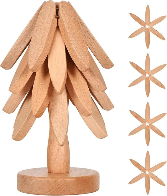Walnut Vertical Tripod for Pot/Bowl/Teapot - 4 Tripods + 1 in Walnut, White