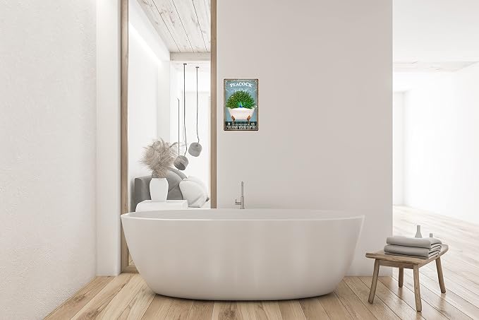 Funny Peacock Decor Vintage Bathroom and Bathtub Metal Tin Sign Bear Pet Lovers Gift Farm Home Bar Man Cave Retro Wall Art Poster Accessories 8x12 in