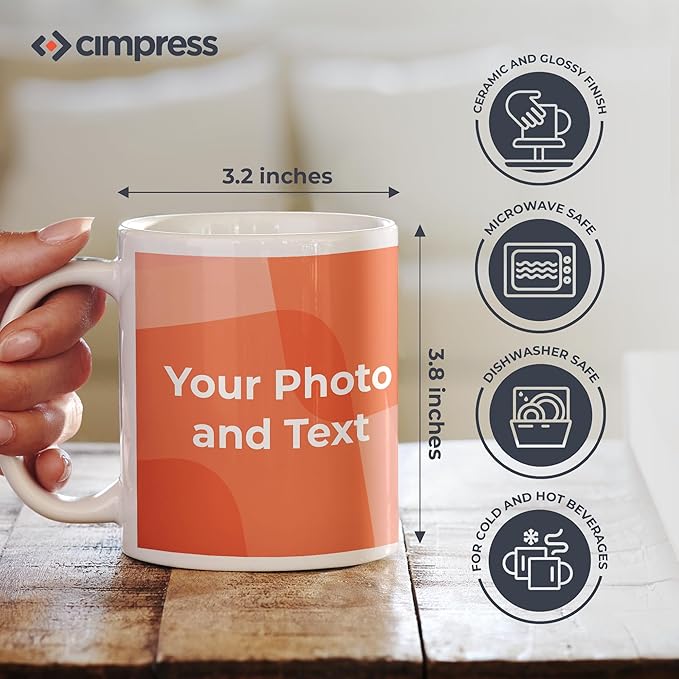 Personalized Mug, Custom Ceramic Mug with Photo and Text, 11oz, Pack of 50, Glossy Coffee Cup, Perfect for Christmas, Secret Santa or as Holiday Gift for Family or Friends, White/White