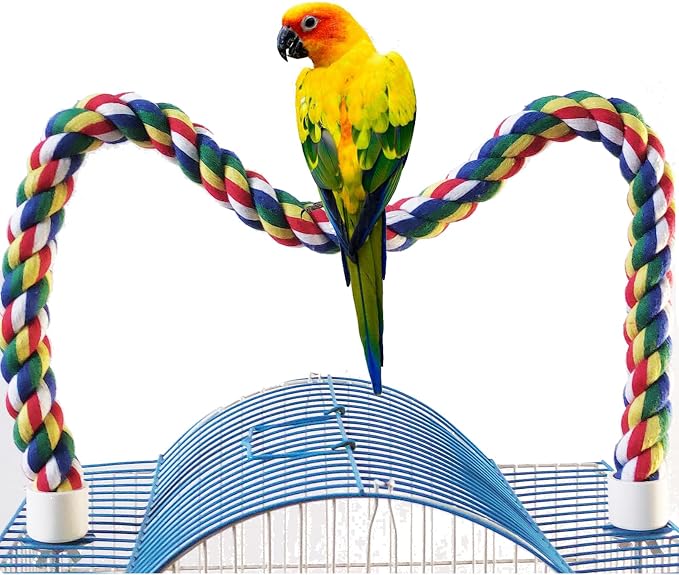 Bird Perch,Bird Rope Perch & Rope Perch 24‘’/41'' | bird perches for cage,Rope Perch for Conures,Parrots,Cockatiel,Lovebird,Budgerigar,Parakeet rope perches for cage
