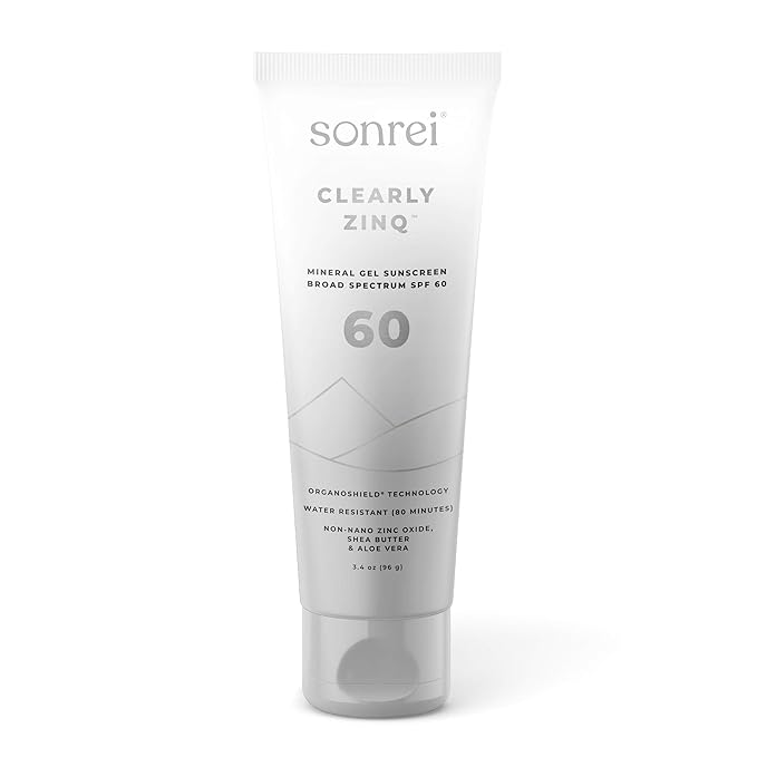 Sonrei Clearly Zinq Mineral Gel Sunscreen SPF 60 – 24% Non-Nano Zinc Oxide, Broad Spectrum UVA/UVB, Reef Safe, Vegan, Fragrance-Free, Clear Gel for Face & Body, 3.40 Fl Oz (Pack of 1)