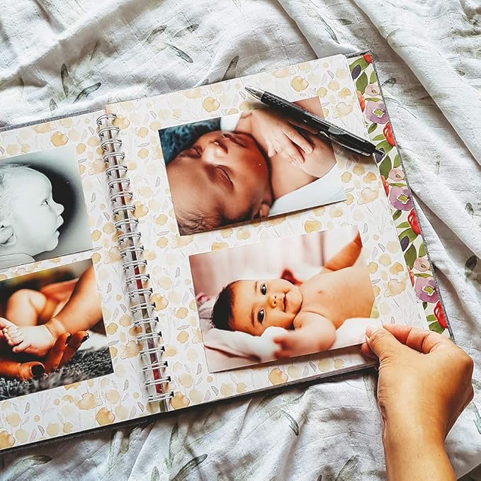 Peachly Baby Memory Book For Girls, First Year Baby Book Keepsake for Milestones, Linen Baby Keepsake Book First Year Memory Book (Botanica)