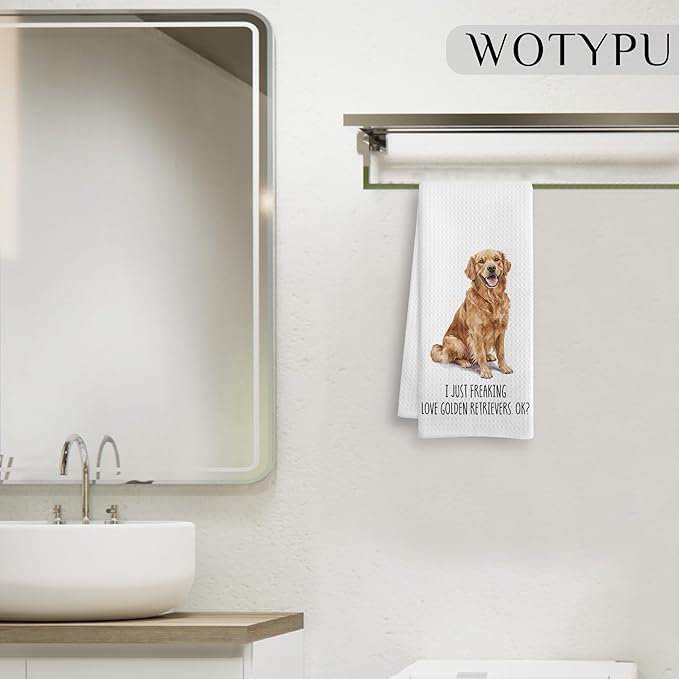 Golden Retriever Gifts Kitchen Towels, Dog Lover Gifts Dish Tea Towels, I Just Freaking Love Golden Retriever Decorative Hand Towel for Bathroom, 16x24 Inch