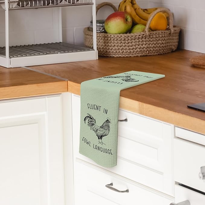 Chicken Kitchen Towels Funny Green Dish Towel with Sayings 16x24 Inches, Chicken Lovers Gifts Decorative Absorbent Dishcloths Tea Towels for Kitchen Bathroom Decor, Humorous Gifts for Women Men