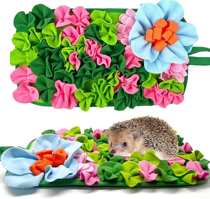 Hedgehog Foraging Mat Enrichment Toy, with Non-Slip Bottom for Hedgehogs, Rabbits, Guinea Pigs, Hamsters, Hedgehogs Cage Accessories Interactive Feeding & Sensory Play Mat (Floral, 17.7x9.8 Inches)