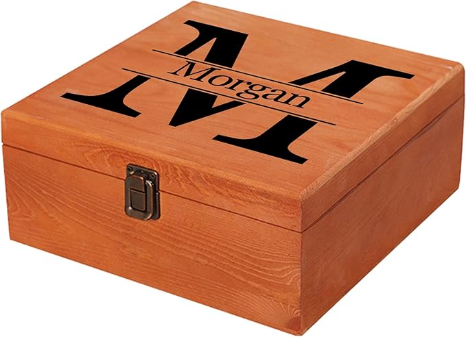Personalized Keepsake Memory Box Custom Name Wooden Decorative Storage Box with Lids, Christmas Gift Box for Women Men Customized Gifts for Birthday Anniversary Wedding Graduation