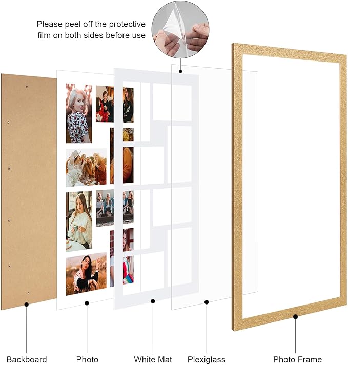 11.8x21.8 Collage frame with 8 Openings 4X6 Pictures, Multiple Picture Frame with Mat, Wall or Tabletop Decor, Natural Wood Grain,2 Pack