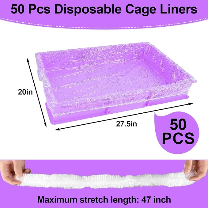 50 Pcs Disposable Cage Liners Clear Plastic Rabbit Cage Liner Bag Elastic Small Animal Toilet Film for Bunny Hamster Totoro Hedgehog Guinea Pig and Small Animals