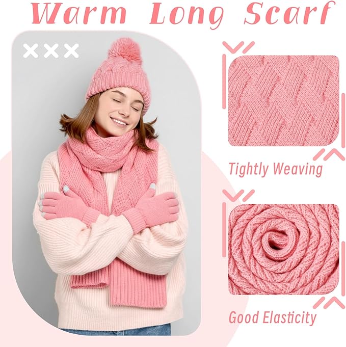 Geyoga 6 Pcs Winter Warm Set for Women Warm Beanies Hats Touchscreen Gloves Long Scarf Ear Muffs Socks Winter Gifts for Women