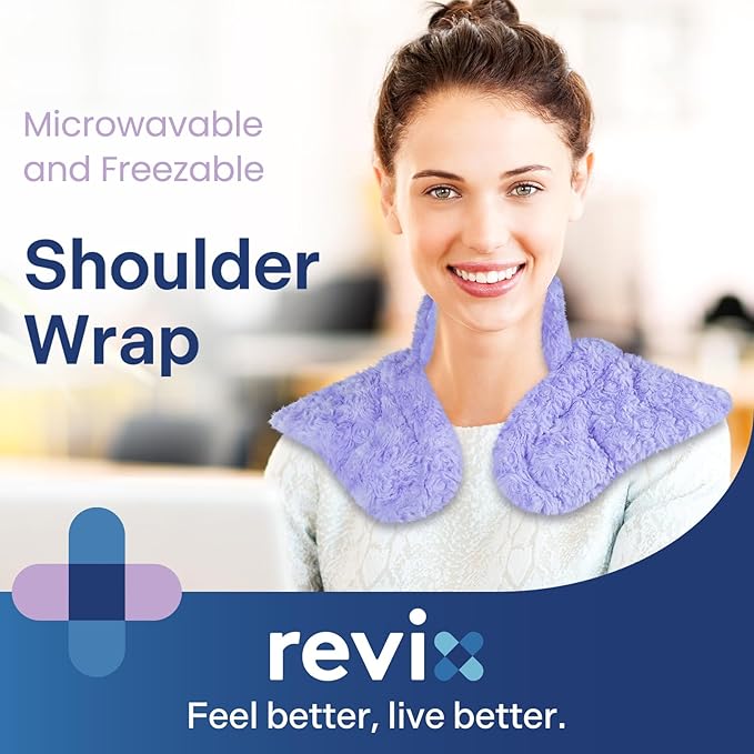 REVIX Microwave Heating Pad for Neck and Shoulders Back, Microwavable Heated Neck Wrap Warmer with Moist Heat, Lavender Aromatherapy Hot and Cold Pack