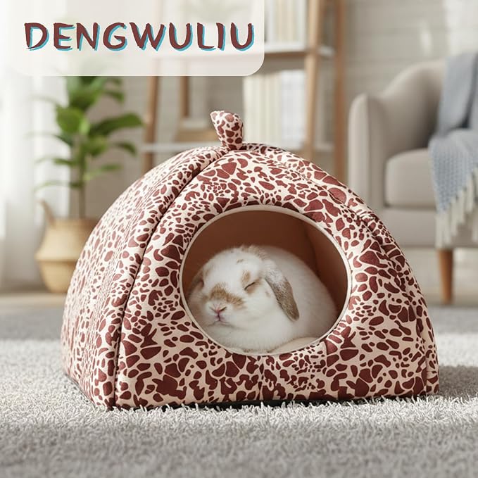 Guinea Pig Bed Rabbit Hideout Warm Fleece Cuddle Cup Washable Sleeping House for Small Animals Pet/Ferret/Chinchilla/Bunny (Red Spots)