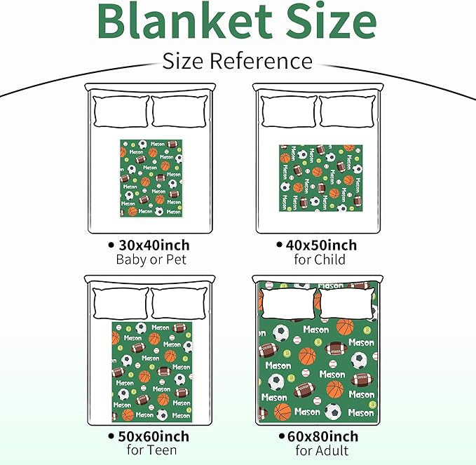 Personalized Ball Blanket with Name for Boys, Custom Name Blanket for Kids Ball, Soft Flannel Ball Toddler Blanket Customized Gift for Birthday Christmas Baby Shower Newborn Gift 30x40in