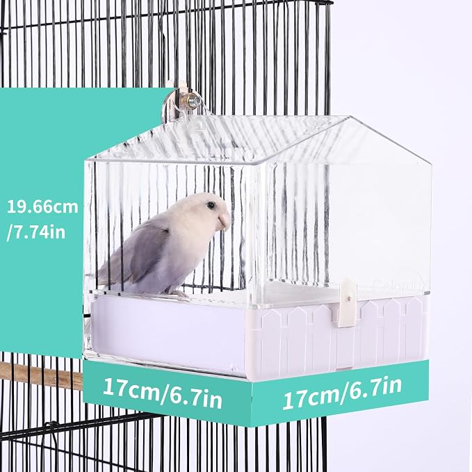 Colorday Hanging Bird Bath for Cage, Pet Parrot Bath, 6.7X6.7X7.74 inch | For Small to Medium Birds, Parakeets, Cockatiels, Budgie, Quaker, Conure, Lovebirds, Finches