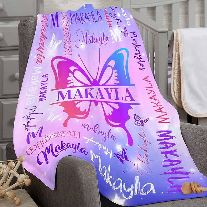 D-Story Ships Next Day, Personalized Baby Blanket Custom Blanket with Name Customized Butterfly Blankets for Kids,Christmas Blankets Gifts for Teen Girls Boys