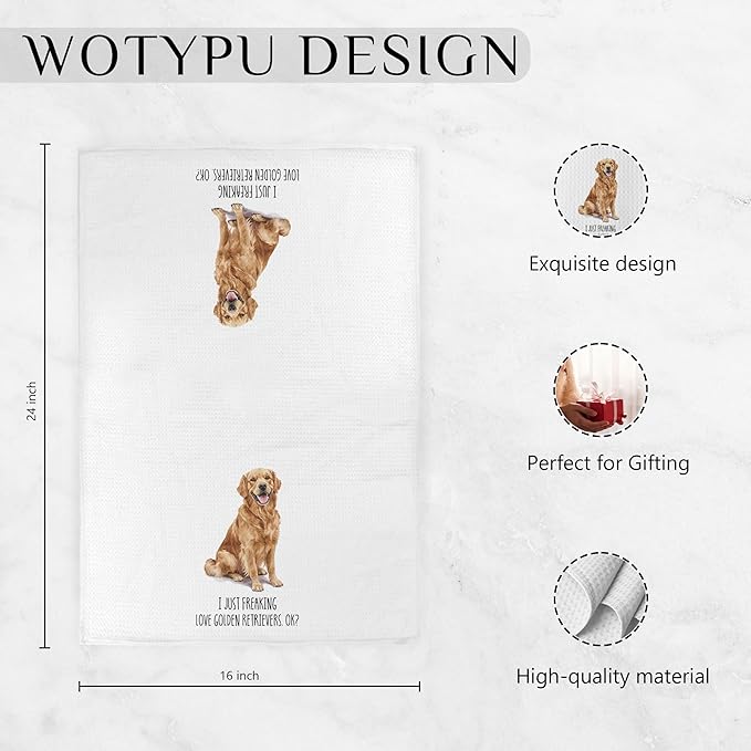 Golden Retriever Gifts Kitchen Towels, Dog Lover Gifts Dish Tea Towels, I Just Freaking Love Golden Retriever Decorative Hand Towel for Bathroom, 16x24 Inch