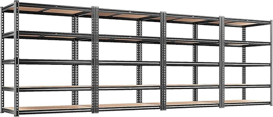 REIBII 2400LBS Storage Shelves 5 Tier Garage Shelving Heavy Duty, Adjustable Metal Shelving, Garage Shelves for Basement, Warehouse, Pantry, Closet, Kitchen 72" H x 35.55" W x 16" D, Black, 4 Pack