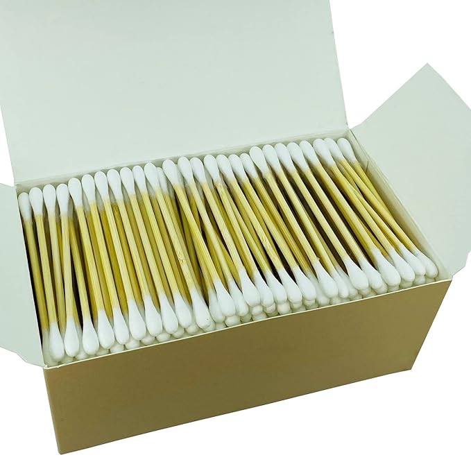 1050pcs CGR Organic cotton Swabs, 100% Cotton Double-Tipped, Bamboo Sticks(compostable), Travel Pack(3 Pack of 350 Swabs Total)