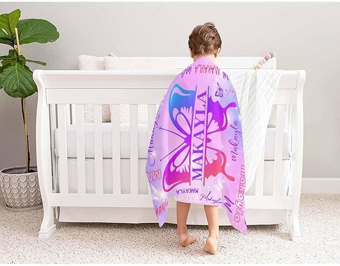 D-Story Ships Next Day, Personalized Baby Blanket Custom Blanket with Name Customized Butterfly Blankets for Kids,Christmas Blankets Gifts for Teen Girls Boys