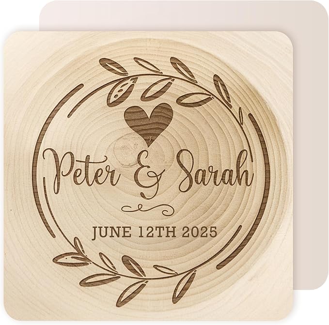 40 Pack Personalized Wedding Coasters, Custom Cardboard Coasters for Drinks with Photo Print and Text, Keepsake Wedding Favors and Gifts for Couples, 4x4 Square, Design 1