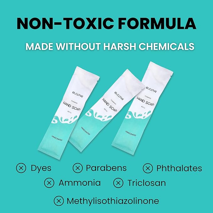 Foaming Uncented Hand Soap Refills with Reusable Foaming Soap Dispenser, Concentrated Powder to Liquid Hand Soap Refills Make 3 x 12oz Bottles of Fragrance Free Hand Wash