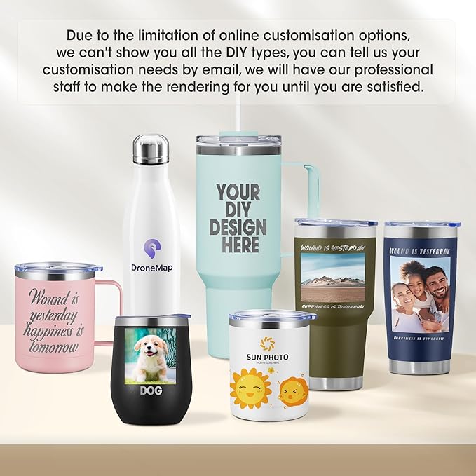 Personalized Custom Wine Tumbler Print in USA 12oz Stainless Steel Travel Coffee Cup with Lid & Straw Double Wall Insulated Mug with Colorful Text Logo Photo