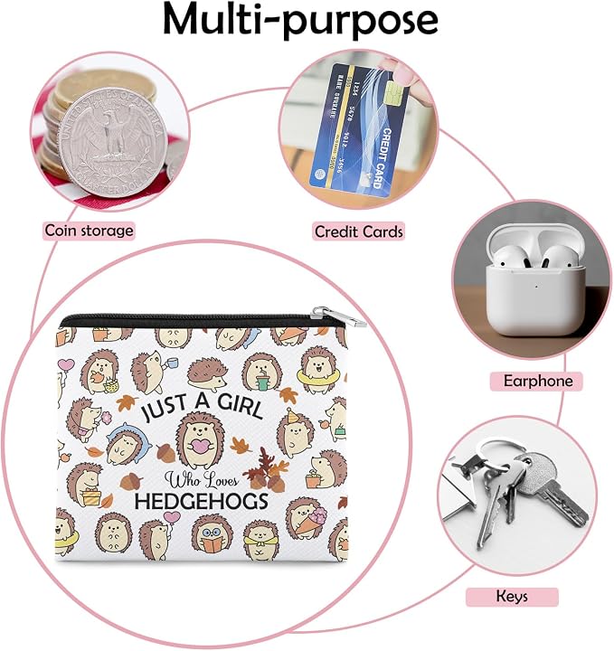 Hedgehog Lover Coin Purse for Women Hedgehog Gift Hedgehogs Accessories for Friend Sister Daughter Coin Pouch Animal Lover Gift Bestie Christmas Birthday Gifts Zipper Change Pouch