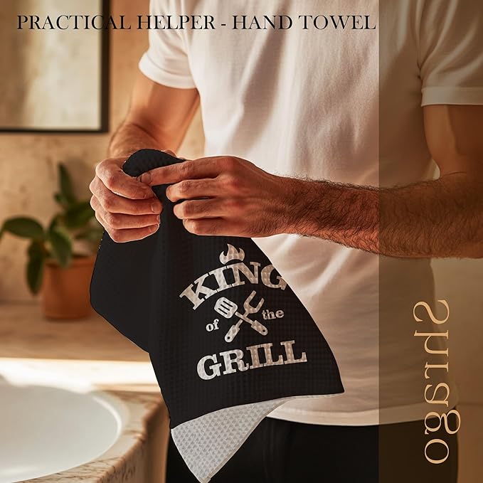 Funny Kitchen Towels, Personalized Grilling Gifts for Men, BBQ Grilling Cooking Dish Tea Towels for Kitchen, King of The Grill Decorative Hand Towel, 16x24 Inch