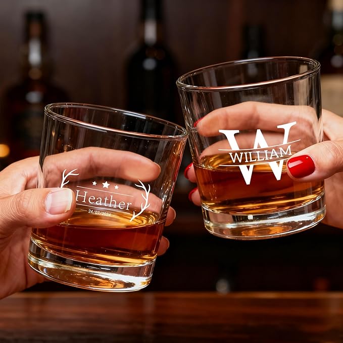 Personalized Engraving Whiskey Glass with Name, Customized Etched Monogram Rocks Cocktail Glasses for Him Husband Groomsmen, Bourbon Brandy shot Mug, Gifts for Wedding, Christmas, Birthday