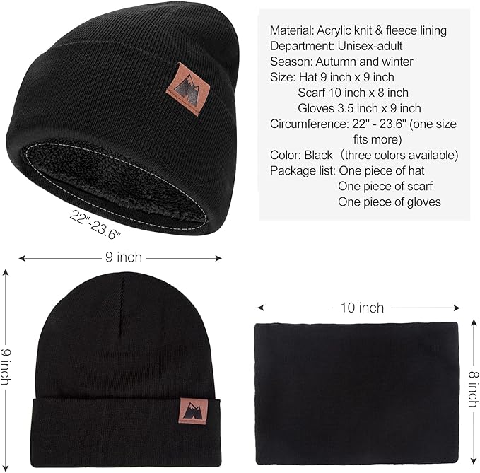 mysuntown Winter Beanie Hat Scarf and Touch Screen Gloves 3-Piece Set, 2025 Cold Weather Knit Fleece Lined Warm Unisex Sets