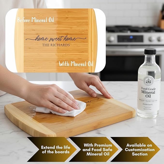 Personalized 2-Tone Cutting Board, Reversible Charcuterie Board, Double-Sided Bamboo Serving Board with Custom Engraving – 12 Design Options – Gift Wrap, Card & Mineral Oil Finish Add-Ons