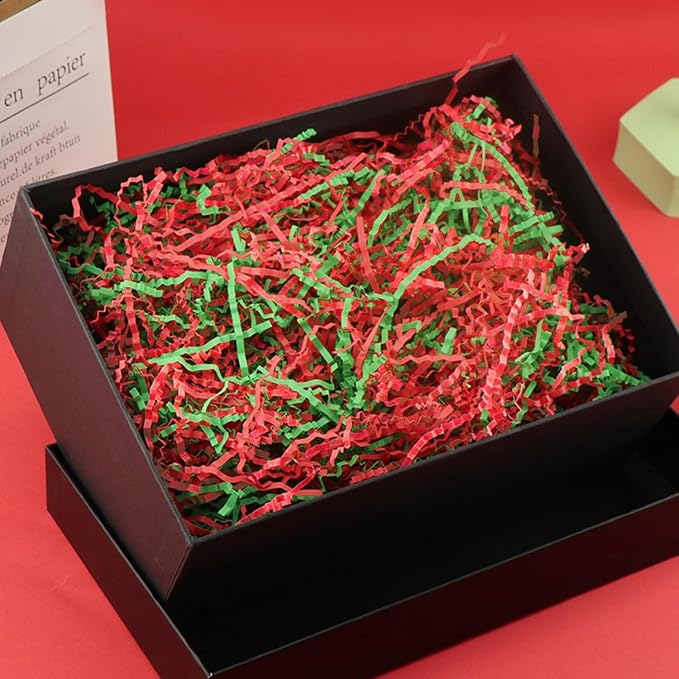 Uptotop 1/2 LB Crinkle Cut Paper Shred Filler for Gift Wrapping Basket Filling, Birthday, Christmas, Thanksgiving, Wedding, Mother's Day, Red and Green